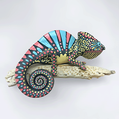 Photo of chameleon sculpture.