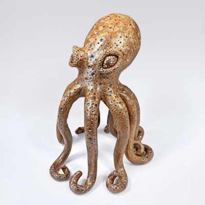 Photo of octo-big-n-blue-freckled sculpture.