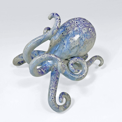 Photo of octo-blue-purple sculpture.